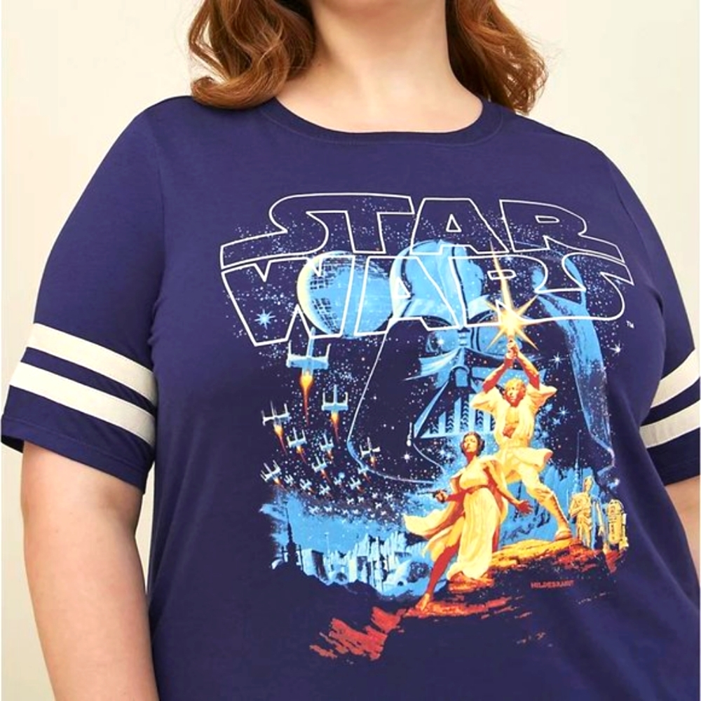 ❤️NWT TORRID STAR WARS - LUKE LEIA MOVIE POSTER FOOTBALL TEE PLUS SIZE